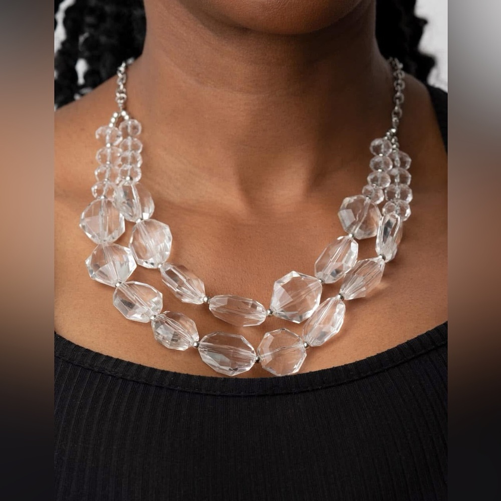 Layered clear acrylic beaded necklace